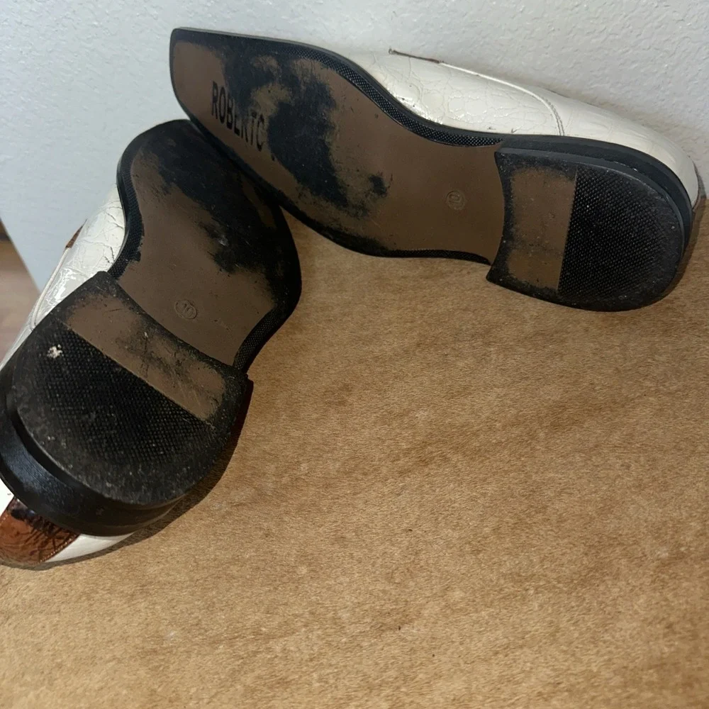 Roberto Chillini Brown & White Oxford Dress Shoes‎ Faux Leather Lace Up Mens 10